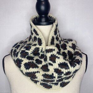Betsey Johnson Animal Print Crocheted Cowl Neck Scarf Infinity Heart Charm